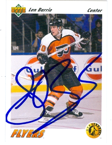 Len Barrie autographed Hockey Card (Philadelphia Flyers) 1991 Upper