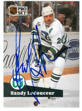 Randy Ladouceur autographed Hockey Card (Hartford Whalers) 1991 Pro Set