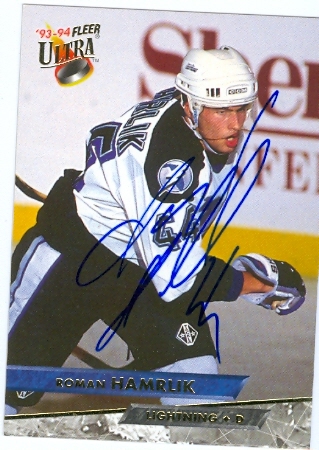 Roman Hamrlik Autographed Hockey Card (tampa Bay Lightning) 1993 Fleer 