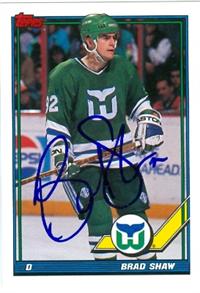 autographed topps brad whalers hartford shaw hockey 1991 card